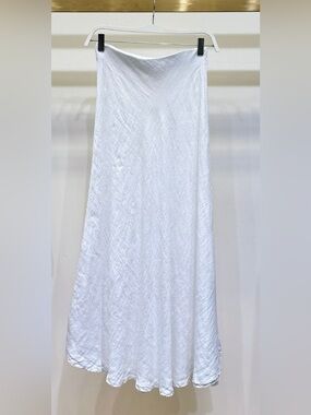 (113002-WHT) SOLID LINEN MIDI SKIRT
